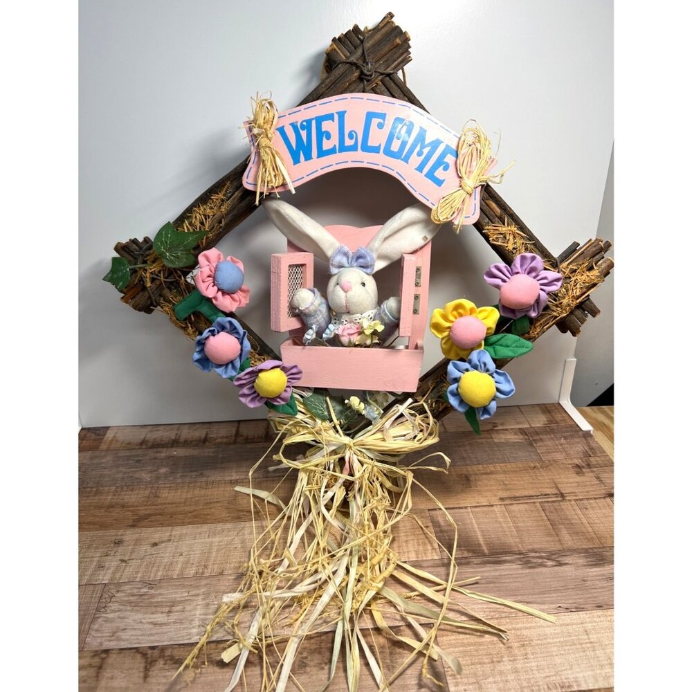Easter-Themed Welcome Wreath With Bunny & Floral Design 17'' x 17''